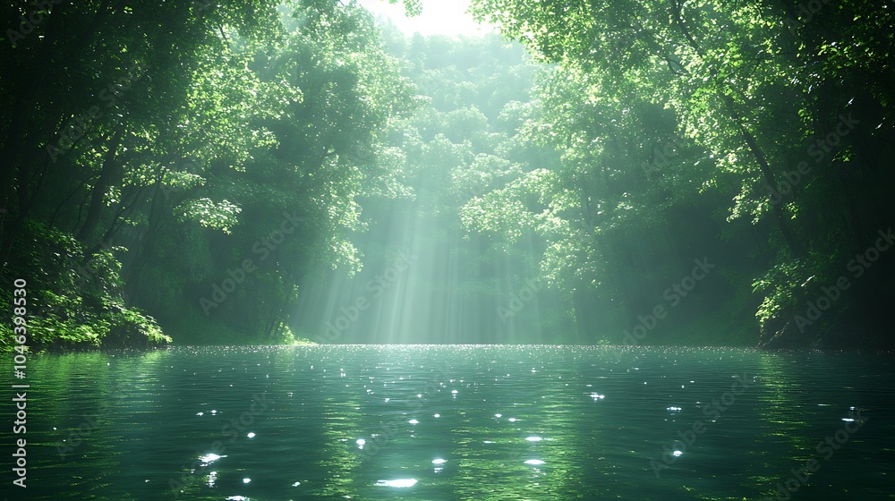 Serene River Surrounded by Lush Green Vegetation Serene River Surrounded by Lush Green Vegetation