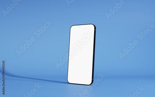 smartphone mockup on blue background. 3D phone with white screens side view realistic style for Promotion marketing