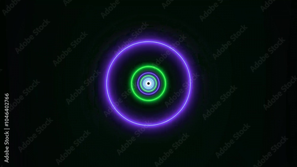Concentric Neon Circles on Black Background Concentric Neon Circles on Black Background
