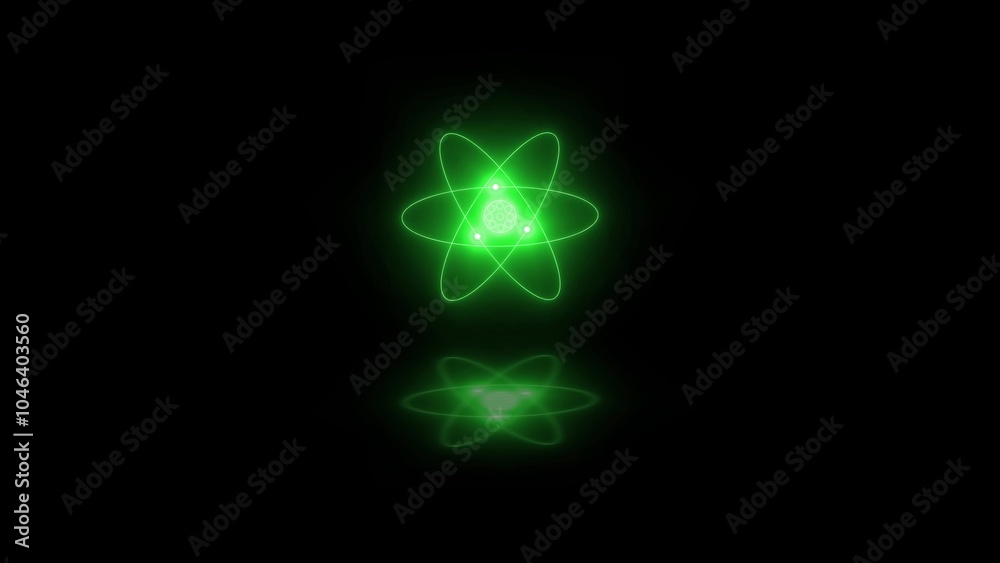 Atom neon glowing green color in black background Atom neon glowing green color in black background