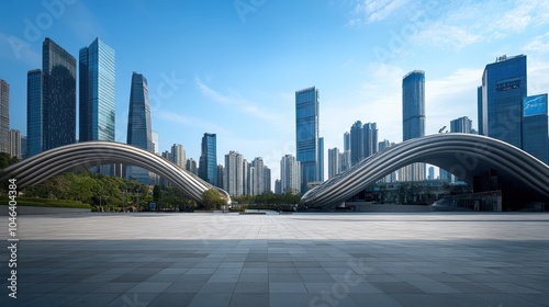 Modern Cityscape with Arch Bridge