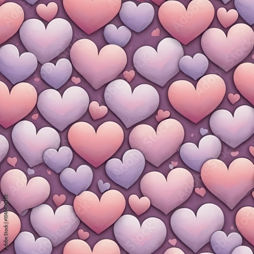 A seamless pattern of pink and purple hearts on a purple background