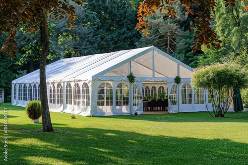 a white tent in the yard photo