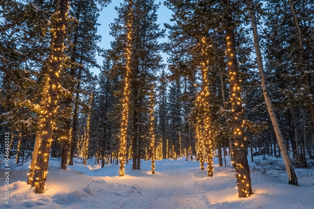 Enchanted Snowy Forest with Twinkling Lights Enchanted Snowy Forest with Twinkling Lights