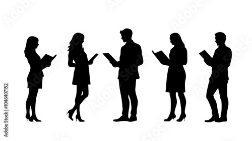 書類に目をとおすビジネスマンの全身シルエットイラストアイコン