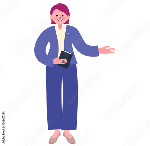条文集を手に持った弁護士の女性が案内しているイラスト