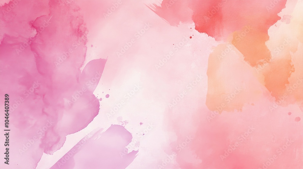 Obraz premium Photo of, Pink background with abstract watercolor splashes and brush strokes in soft shades of lavender and mint green for design, banner template