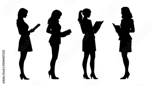 教科書を持ち授業をする女性教師のシルエットイラストアイコン