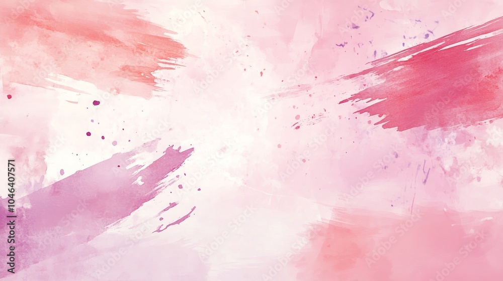 Obraz premium Photo of, Pink background with abstract watercolor splashes and brush strokes in soft shades of lavender and mint green for design, banner template