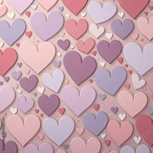 A close-up of a background pattern of various shades of pink and purple hearts