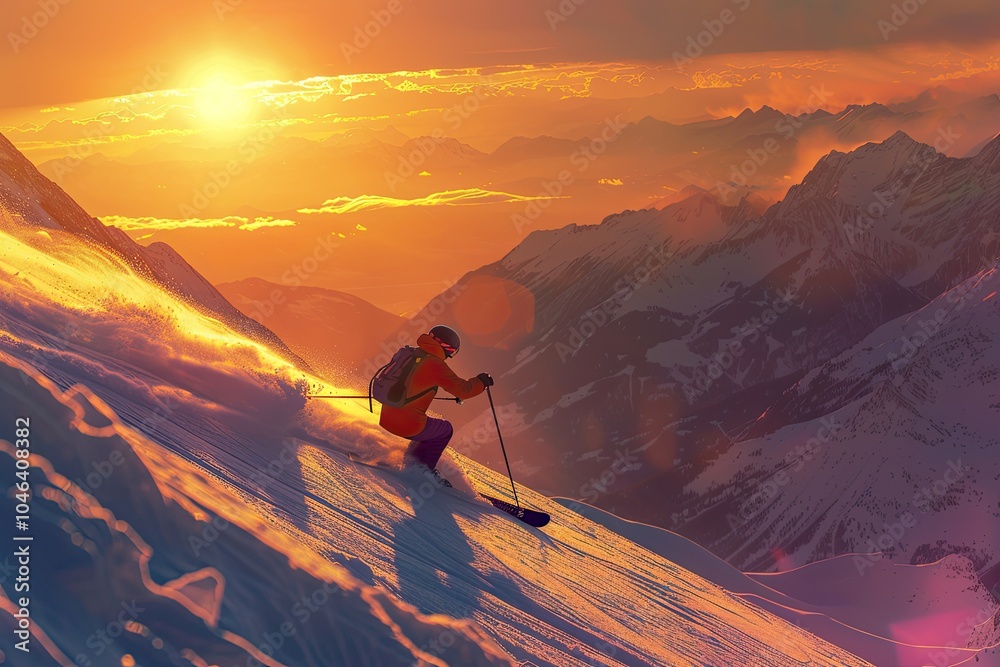 Skier skiing downhill in high mountains. Skier skiing downhill in high mountains.