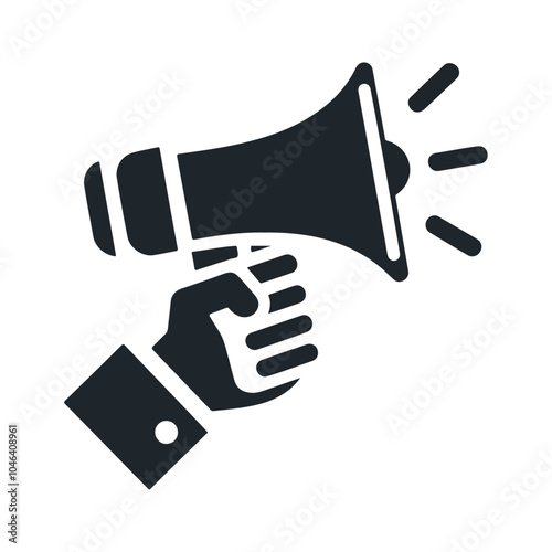 Black silhouette megaphone holding hand icon design isolated on white