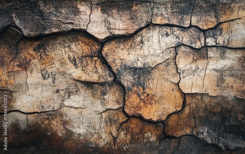 Fototapeta premium Tree Bark Texture: Rough, cracked bark with deep grooves and natural textures covering a tree trunk.