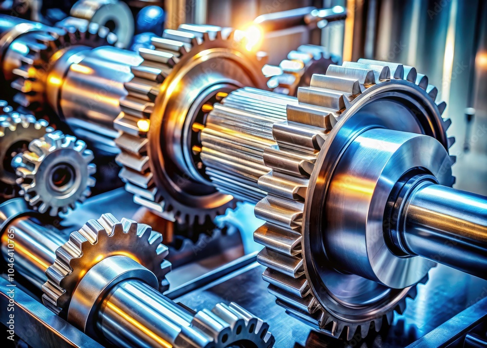 Close-up of Industrial Gears in Motion - Machinery, Manufacturing, Technology, Mechanical Engineering, Factory Operations, Precision Mechanics, Industrial Equipment, Production Process Close-up of Industrial Gears in Motion - Machinery, Manufacturing, Technology, Mechanical Engineering, Factory Operations, Precision Mechanics, Industrial Equipment, Production Process