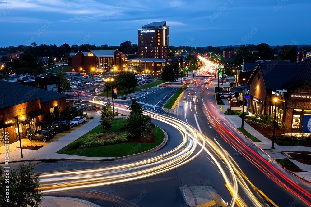 A long exposure shot of a busy city intersection with traffic lights glowing red and the blurred lines of cars moving through the scene, capturing the speed and energy of city life, symbolizing A long exposure shot of a busy city intersection with traffic lights glowing red and the blurred lines of cars moving through the scene, capturing the speed and energy of city life, symbolizing