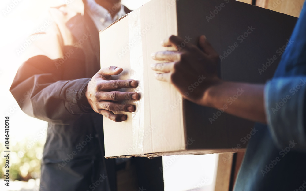 © peopleimages.com - Woman, man and front door with package, delivery or ecommerce service for logistics, sale or cargo at house. Girl, box and hands for supply chain, customer experience or courier for mail at apartment © peopleimages.com - Woman, man and front door with package, delivery or ecommerce service for logistics, sale or cargo at house. Girl, box and hands for supply chain, customer experience or courier for mail at apartment