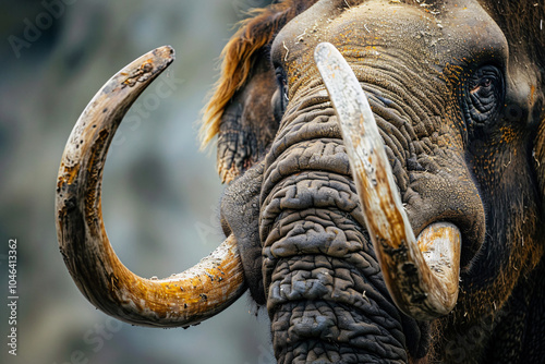 Face of Mammoth with large tusks photo