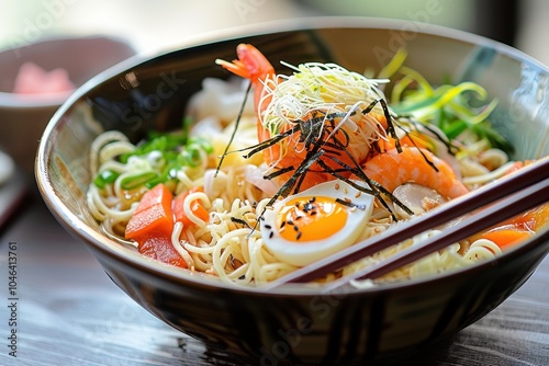 Chinese or Japanese chilled noodles served photo