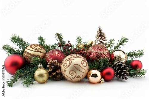 Christmas decorations on white background photo