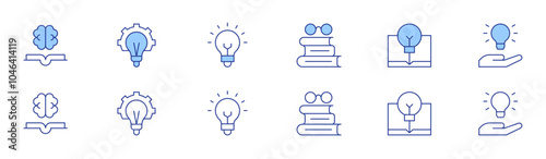 Knowledge icon set in two styles, Duotone and Thin Line style. Editable stroke. learn, study, innovation, idea, light bulb, knowledge