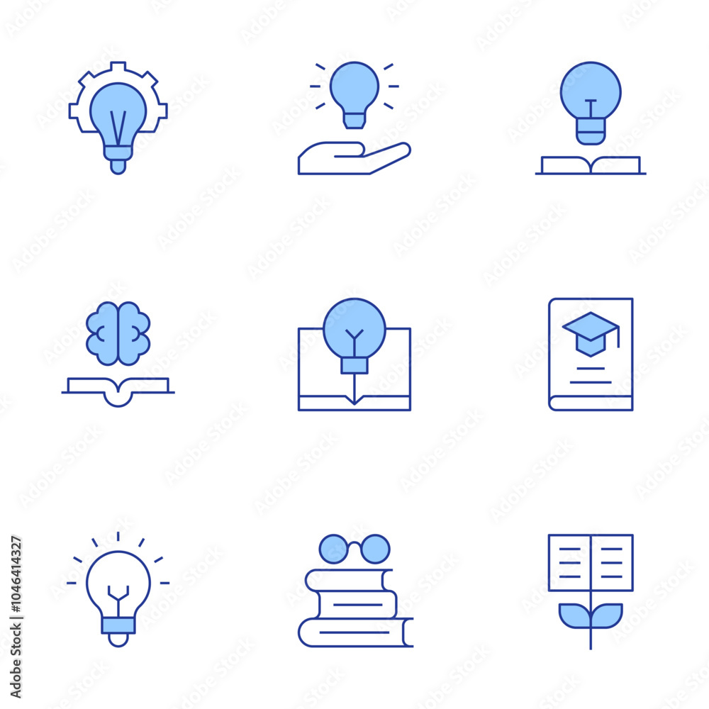 Knowledge icons set. Line Duotone style, editable stroke. book, learn, study, growth, innovation, idea, light bulb, knowledge Knowledge icons set. Line Duotone style, editable stroke. book, learn, study, growth, innovation, idea, light bulb, knowledge