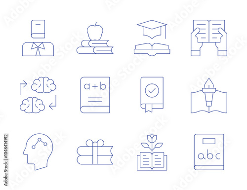 Knowledge icons. Thin Line style, editable stroke. learning, knowledge transfer, book, dictionary, reading, legal, strategy, apple, books, education, educative book