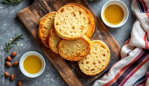 Traditional Algerian Harcha Semolina Bread Served with Olive Oil (Algerian Cuisine) photo