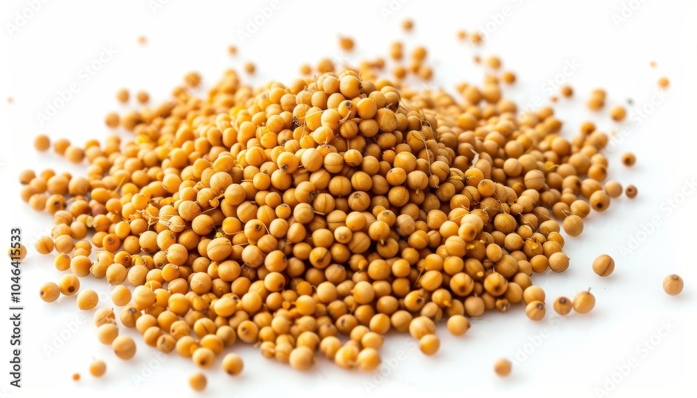 Close up image of organic yellow mustard seeds isolated on white background with full depth of field Close up image of organic yellow mustard seeds isolated on white background with full depth of field