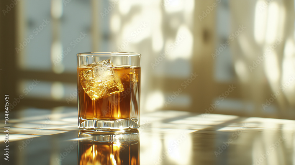 close-up of a glass of iced tea on a reflective table, sunlight streaming through large windows, soft bokeh background close-up of a glass of iced tea on a reflective table, sunlight streaming through large windows, soft bokeh background