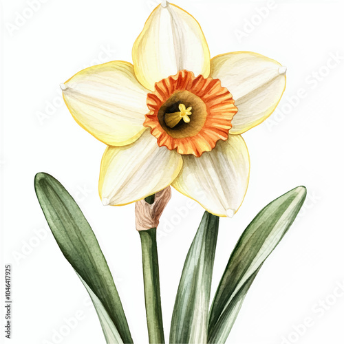 Fototapeta Naklejka Na Ścianę i Meble -  daffodil flower watercolor clipart illustration