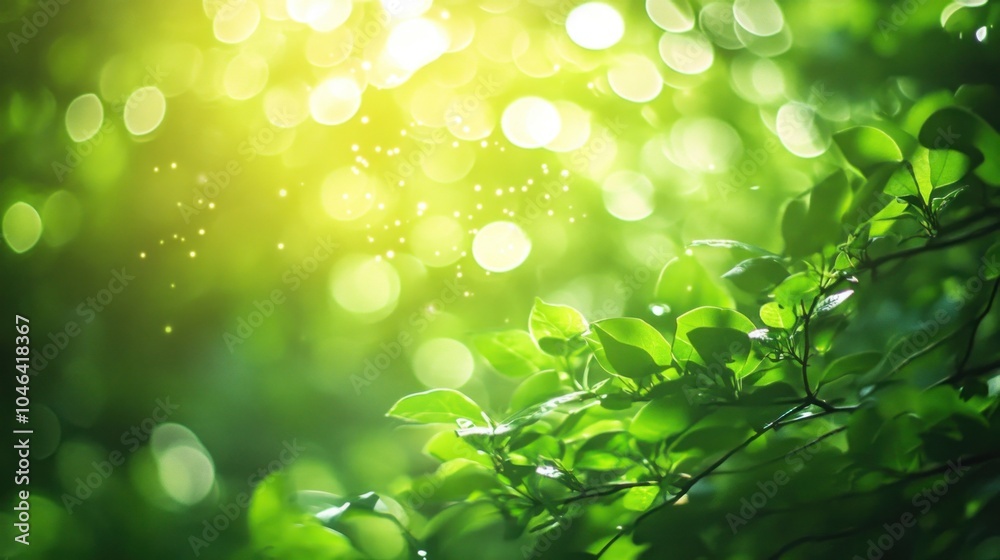 Vibrant green background with swirling bokeh effects, dreamlike quality for nature designs.