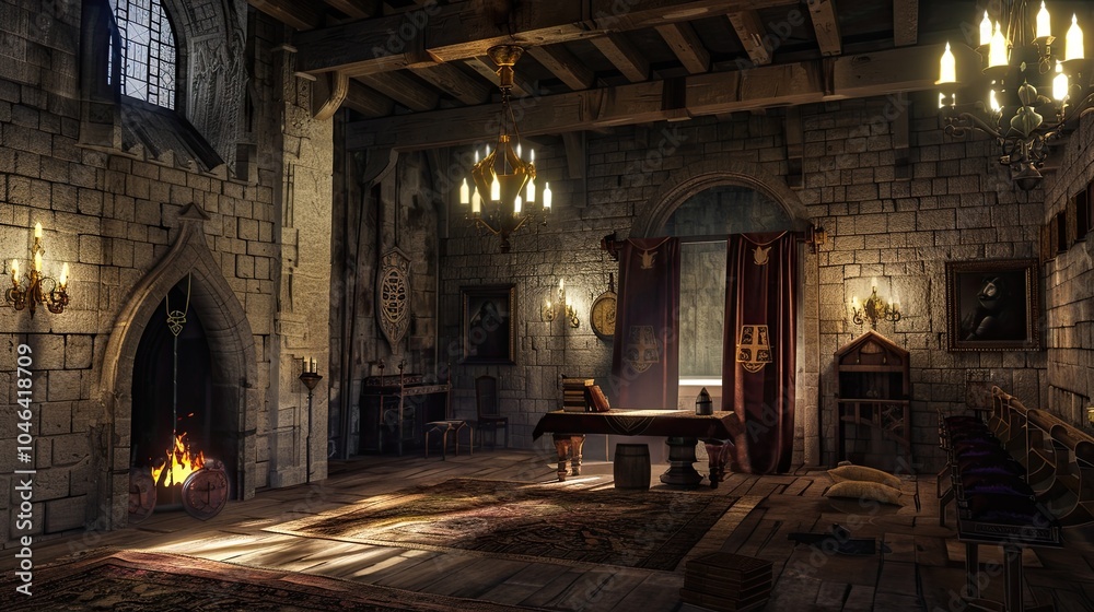 Fototapeta premium Fantasy medieval throne room in the castle.