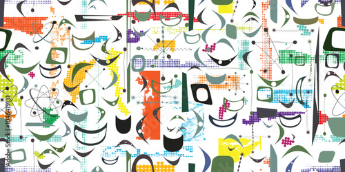 Vintage seamless pattern with mid century  design elements .  Endless pattern with vector abstract shapes. Retro fabric pattern. Vintage background. Seamless vector design