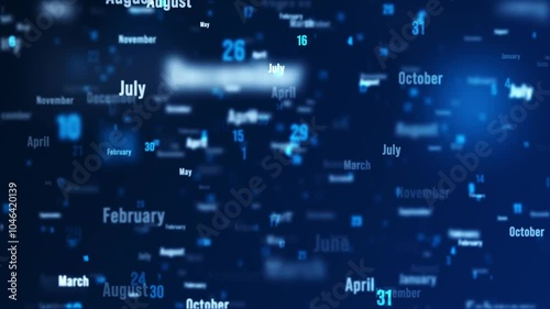 4K Months text animation background, digital tech background, Connected lines with dots, technology on blue background, Digital data, communication, science concept.