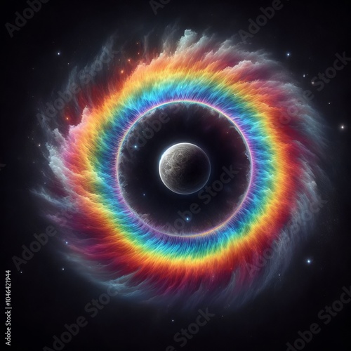 Fractal burst background featuring a vibrant swirl of colors with energy and motion, creating an abstract design that resembles a galaxy with glowing textures in rainbows color