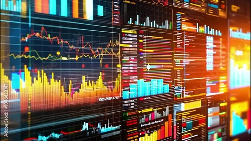 A Wall of Digital Data Visualizations with Graphs and Charts