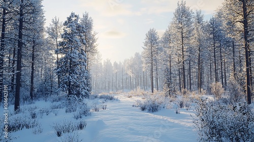 Wallpaper Mural Frosty winter landscape in snowy forest Christmas background Torontodigital.ca
