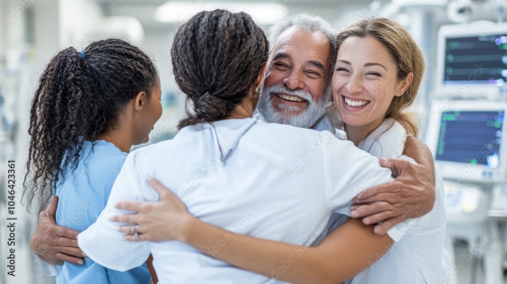 Happy Hospital Patients Hugging Doctors Medical Care Support and Recovery Happy Hospital Patients Hugging Doctors Medical Care Support and Recovery