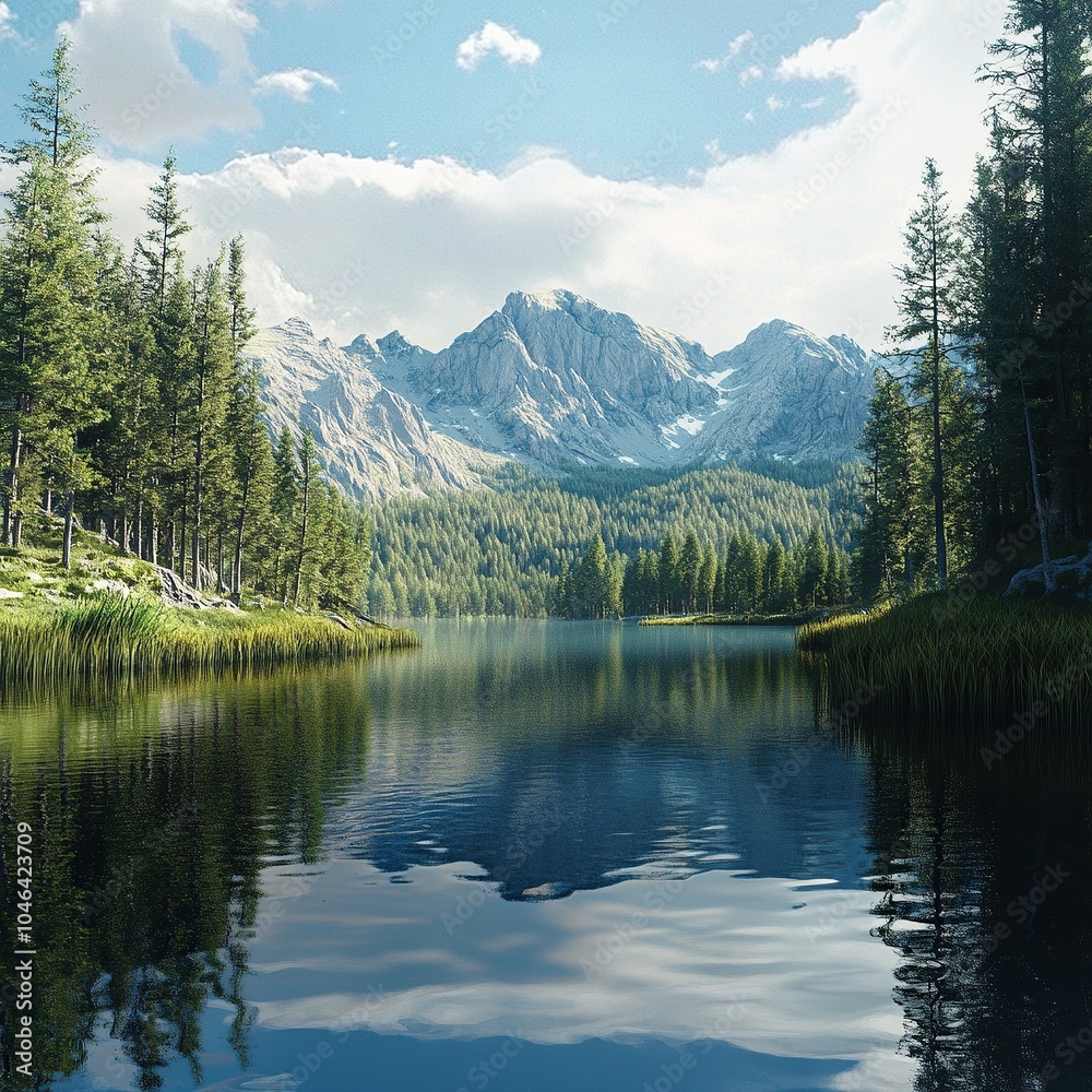 A hyper realistic image of a serene mountain lake A hyper realistic image of a serene mountain lake