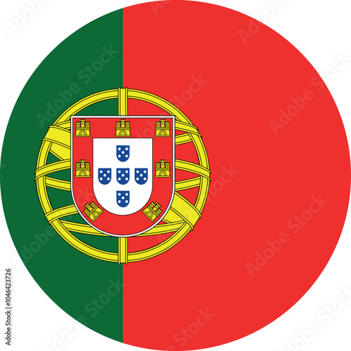 Circle shaped national flag of the European country of PORTUGAL