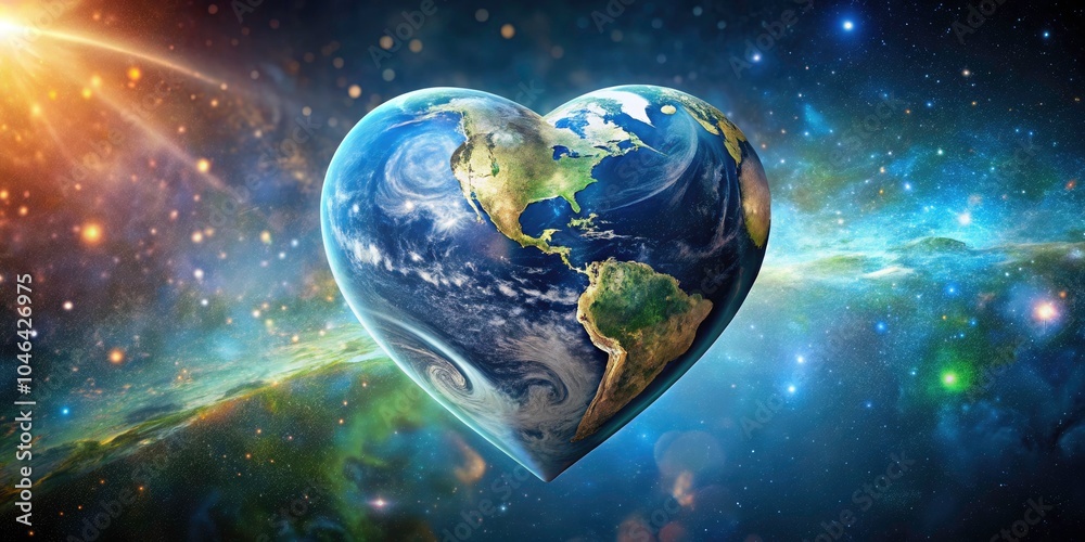 Obraz premium Heart-Shaped Planet Earth in Space - Celebrating Earth Day and Advocating for Environmental Preservation Through Generative AI Imagery