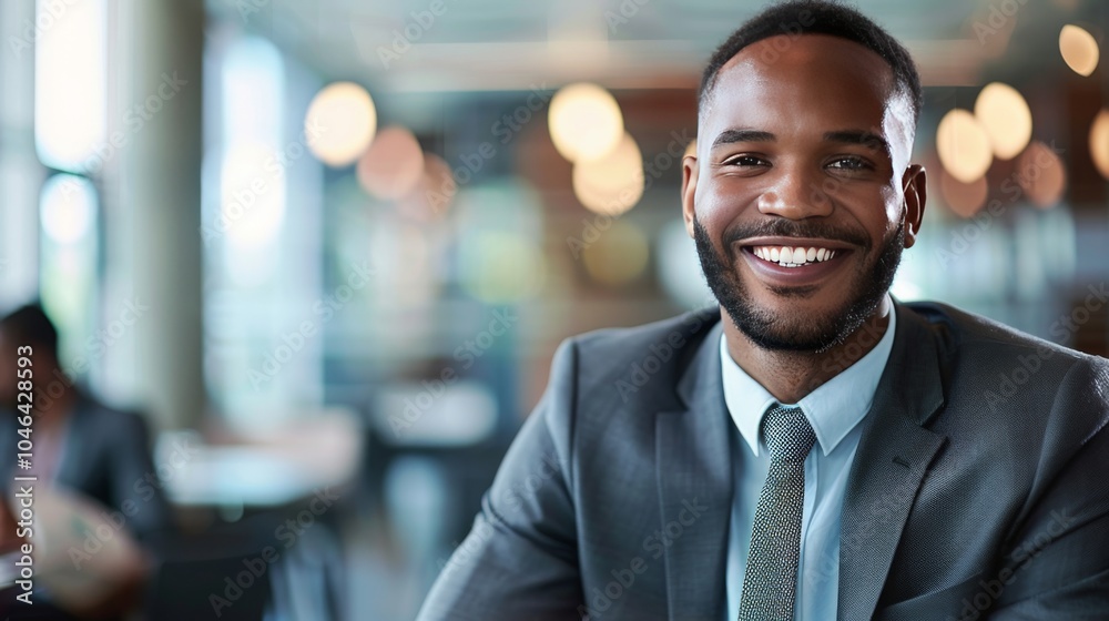 Professional Young Man Smiling in Modern Office Environment Professional Young Man Smiling in Modern Office Environment