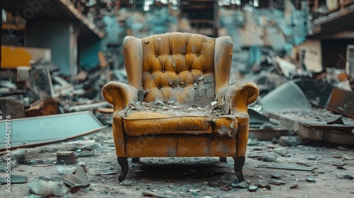 Worn Chair Amidst Abandoned Ruins photo