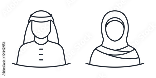 Muslim couple icon. Arabic Muslim man and woman thin line vector illustration.