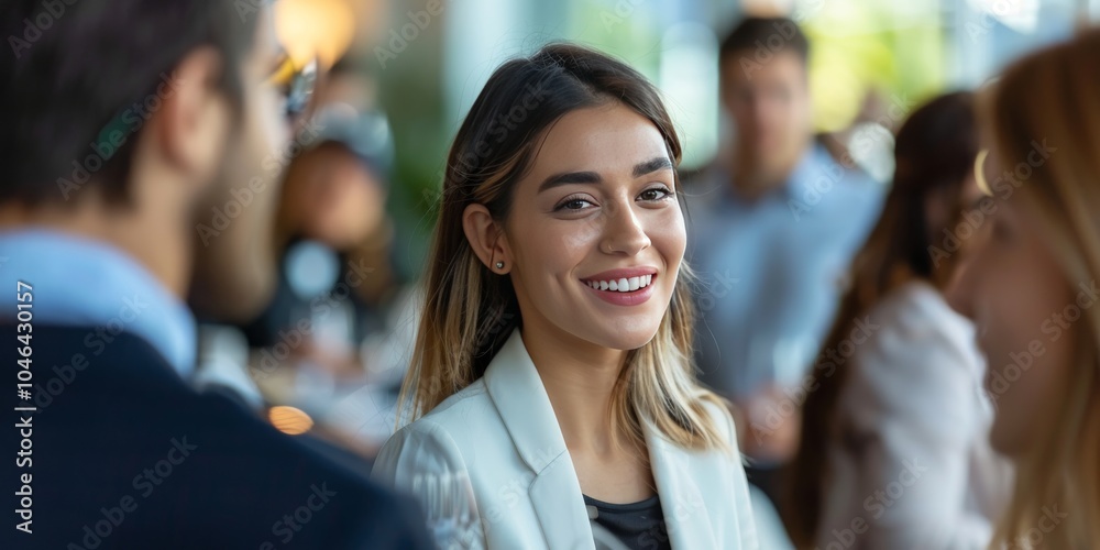 Professional Woman Smiling at Business Networking Event Professional Woman Smiling at Business Networking Event