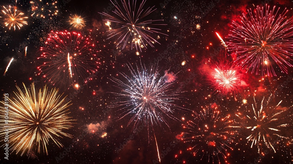 Fototapeta premium Feuerwerk Hintergrund, buntes Feuerwerk am Himmel