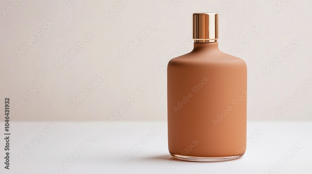 A matte brown fragrance bottle with a sleek design and gold cap, set against a neutral background, evoking a sense of elegance and luxury. A matte brown fragrance bottle with a sleek design and gold cap, set against a neutral background, evoking a sense of elegance and luxury.