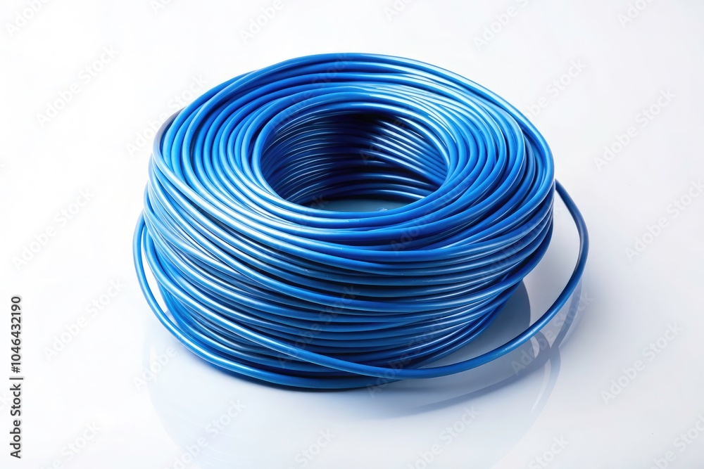 Minimalist Blue Coiled Electric Trimmer Wire on White Background - Clean Design, Modern Aesthetic, Abstract Art, Wire Texture, Minimalist Photography, Electrical Components, Home Improvement Minimalist Blue Coiled Electric Trimmer Wire on White Background - Clean Design, Modern Aesthetic, Abstract Art, Wire Texture, Minimalist Photography, Electrical Components, Home Improvement