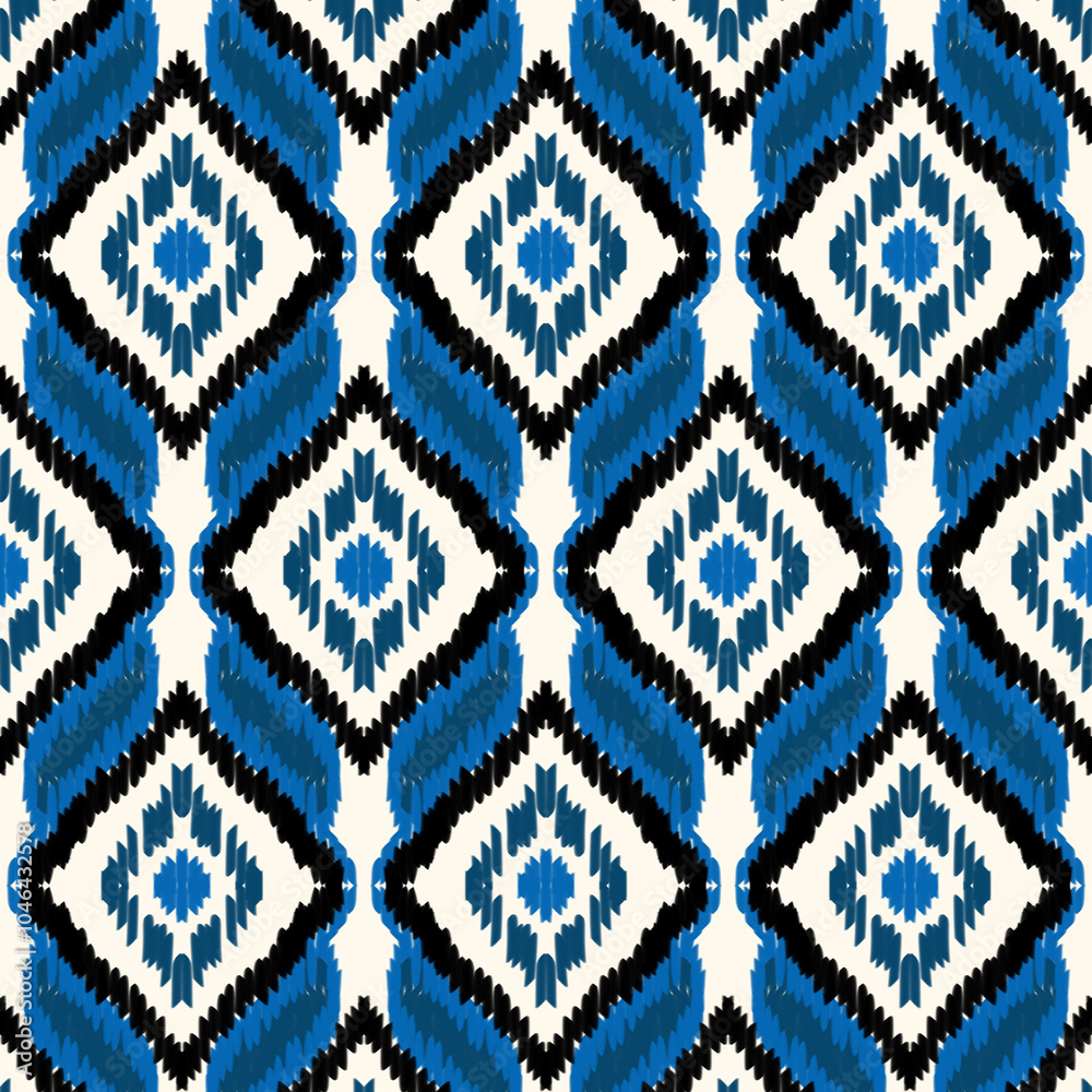 Ikat seamless pattern, geometric design, motif ethnic handmade, Ikat ethnic tribal, boho colors seamless wallpaper. Ethnic Ikat abstract background art,