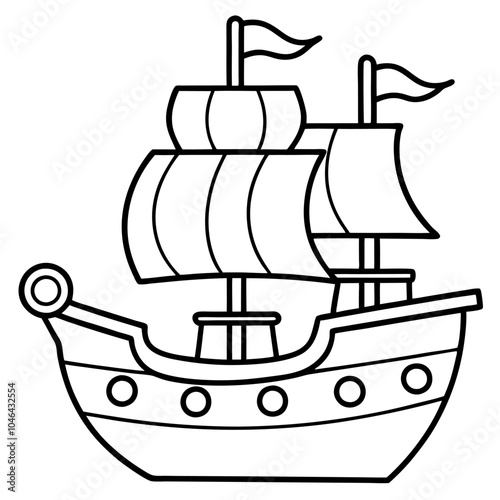 Pirate ship coloring page vector art illustration coloring book design 